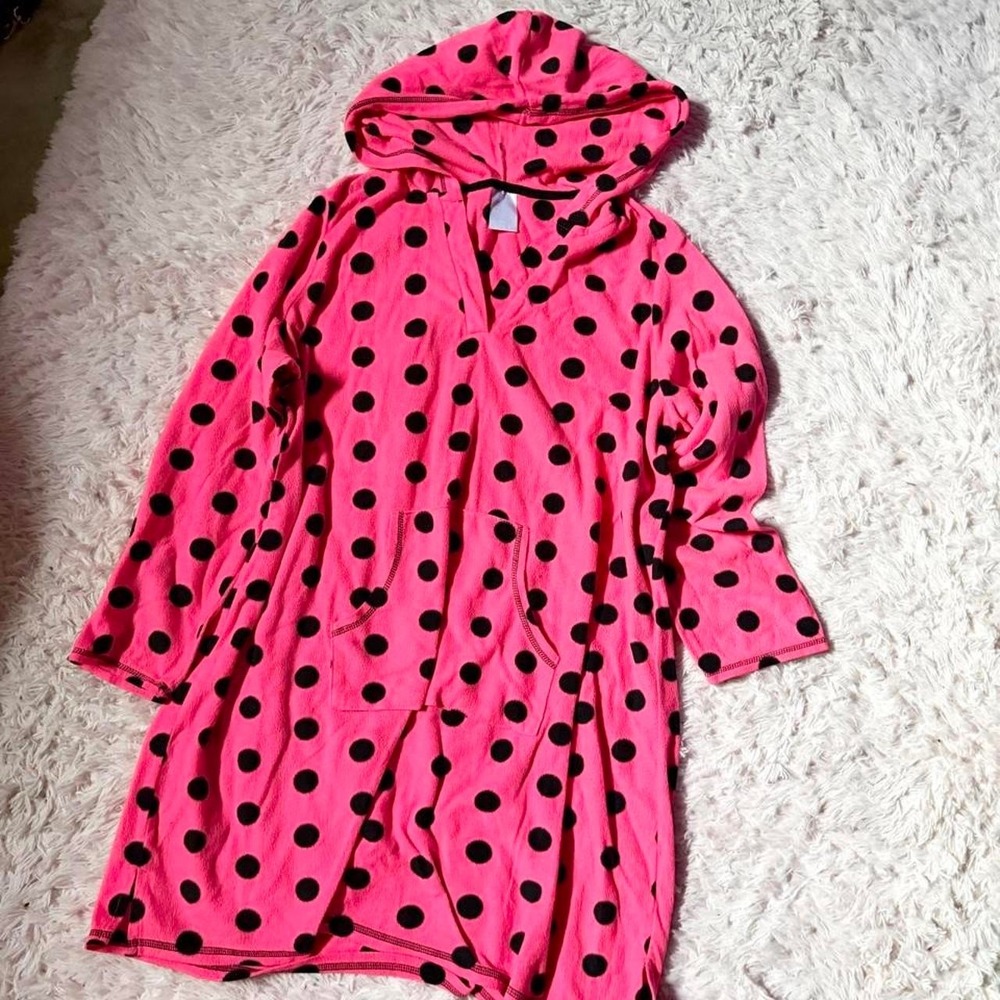Retro Polka Dot Fleece Hooded Lounge Sleepwear Bed Rot Dress Womens 3XL Kidcore